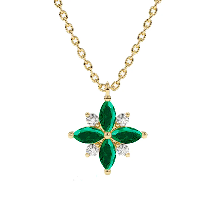 Green Emerald and Diamond Lotus Pendant - Image 3