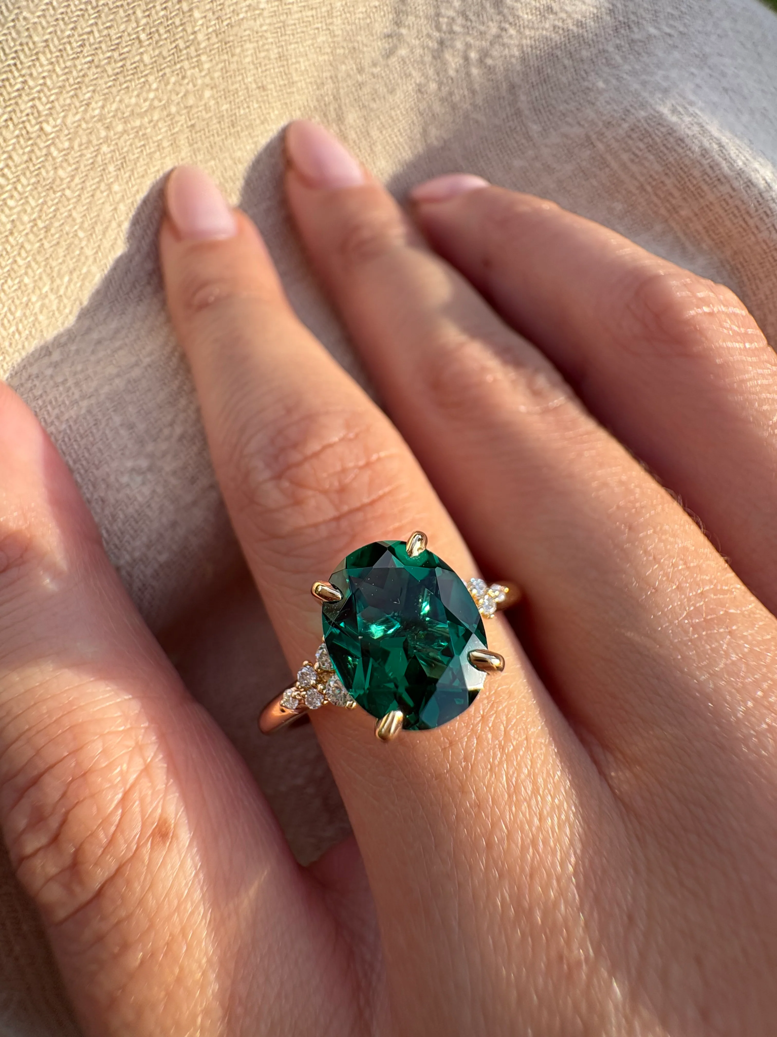Green Emerald Aurora Lab Grown Engagement Ring - Image 3