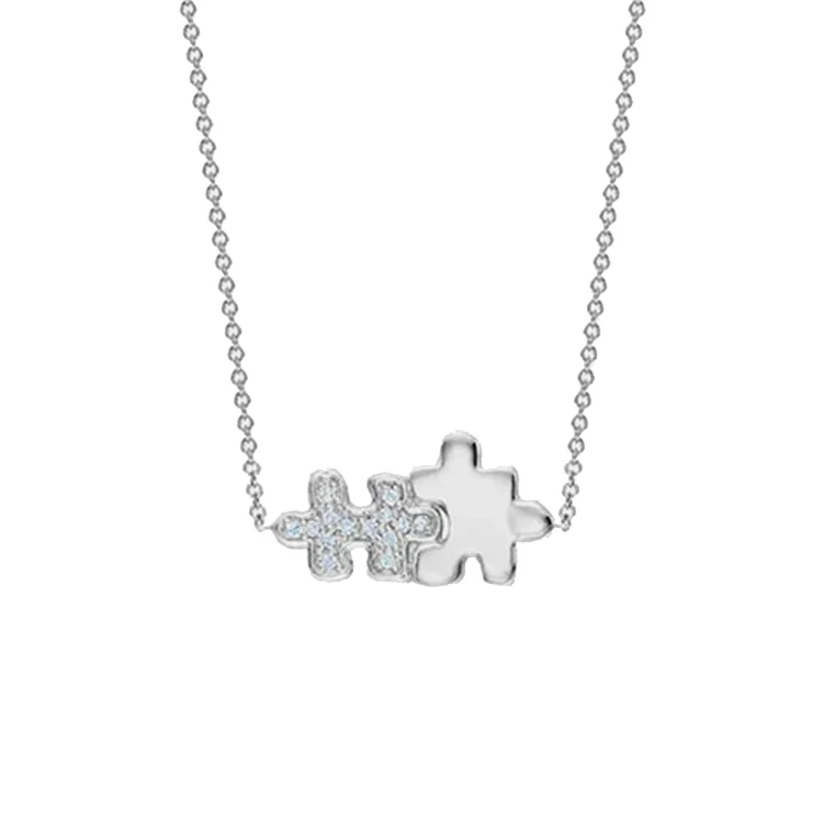 Half Pavé Diamond Jigsaw Puzzle Necklace - Image 2