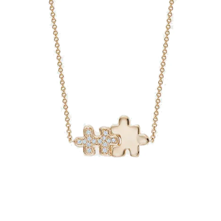 Half Pavé Diamond Jigsaw Puzzle Necklace - Image 3