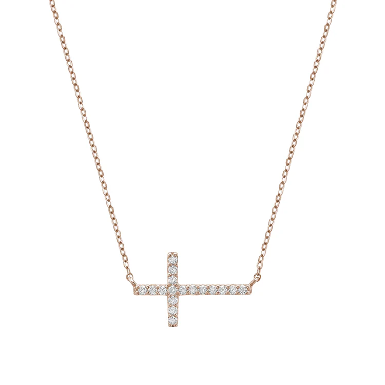 Horizontal Diamond Cross Necklace - Image 3