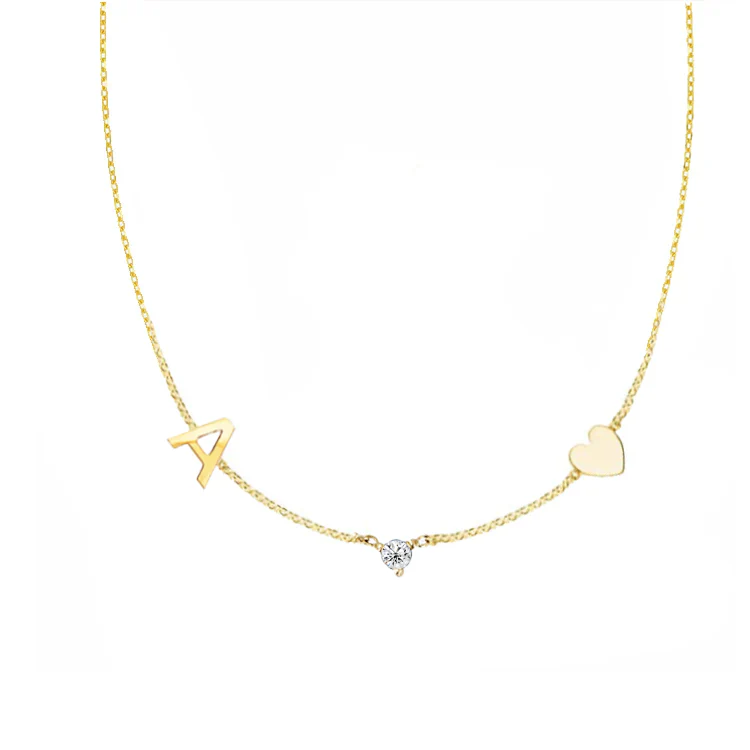 Initial & Heart Birthstone Necklace - Image 3