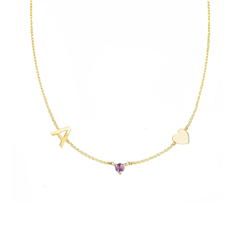 Initial & Heart Birthstone Necklace - Image 4
