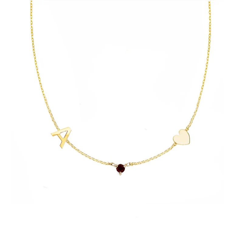 Initial & Heart Birthstone Necklace - Image 5