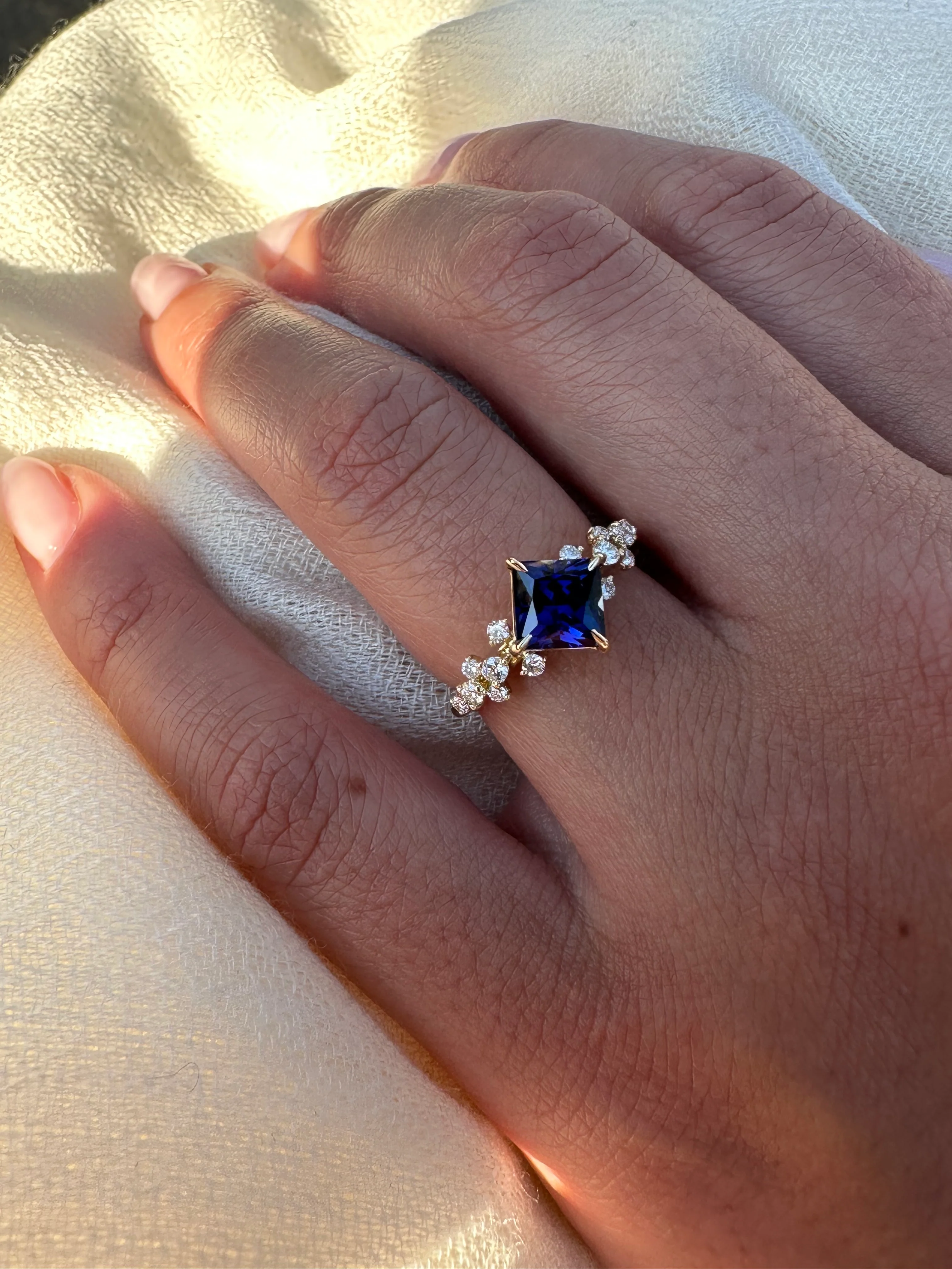 Lab Grown Diamond Petal Blue Sapphire Ring - Image 2