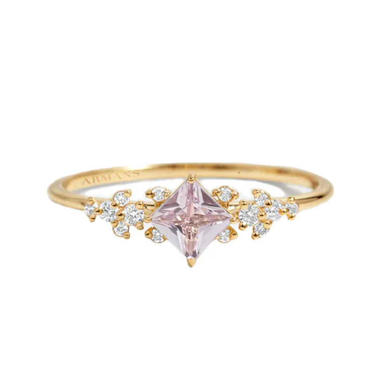 Lab Grown Diamond Petal Pale Pink Sapphire Ring