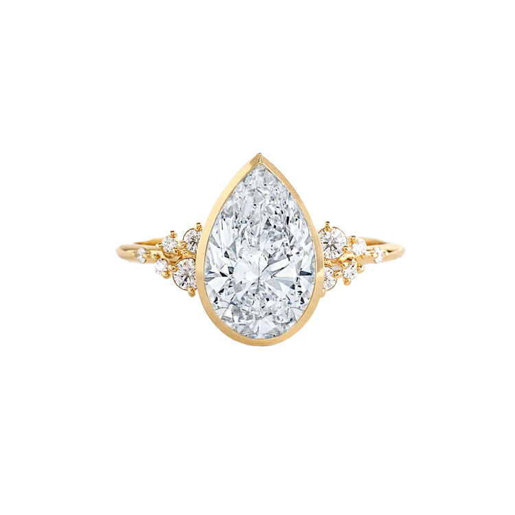 Lila Bezel Pear Lab Grown Engagement Ring with Round Side Stones