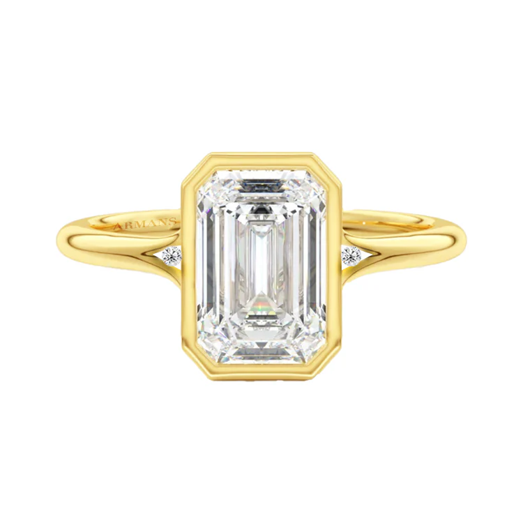 Lily Emerald Bezel Lab Grown Engagement Ring with Side Stones