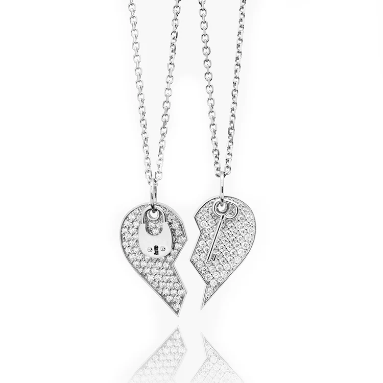Lock and Key Heart Diamond Couples Necklace - Image 2