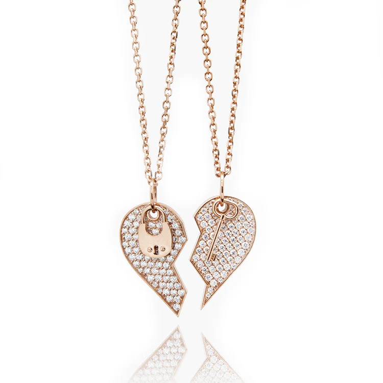 Lock and Key Heart Diamond Couples Necklace - Image 3