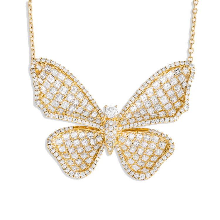 Long Winged Diamond Butterfly Necklace