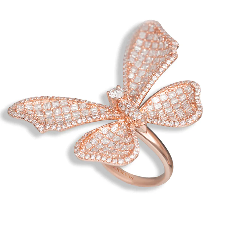 Long Winged Diamond Butterfly Ring - Image 6