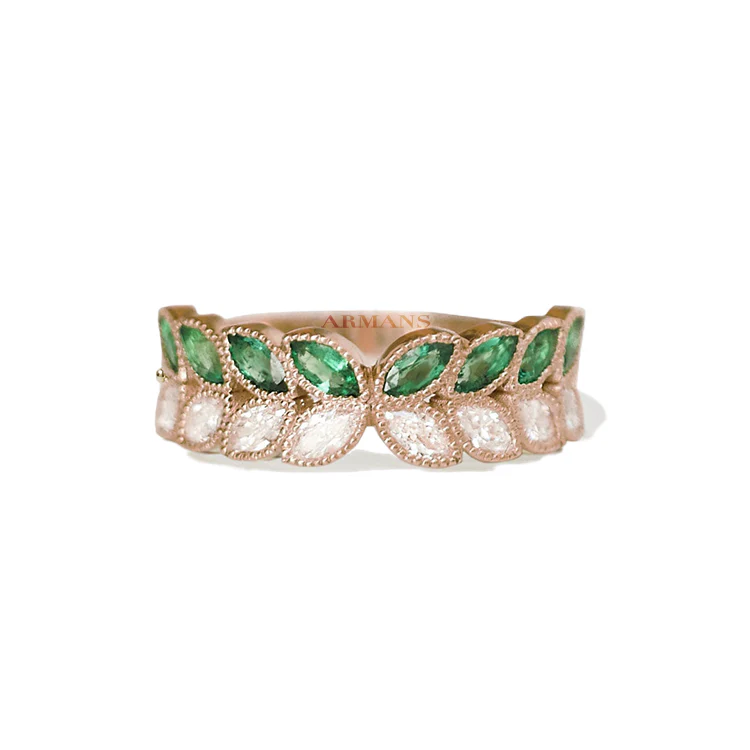 Marquise Diamond and Green Emerald Butterfly Band - Image 2