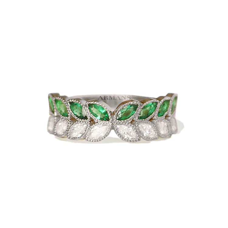 Marquise Diamond and Green Emerald Butterfly Band - Image 3