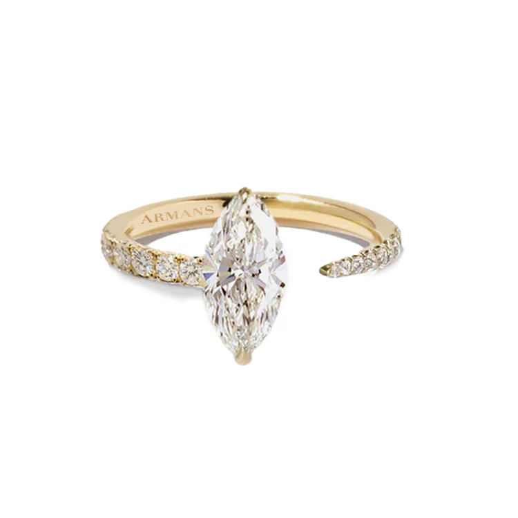 Marquise Split Engagement Ring with Diamond Band