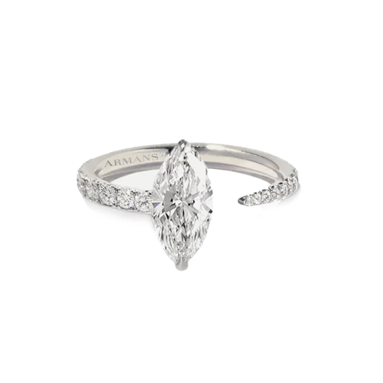 Marquise Split Engagement Ring with Diamond Band - Image 2