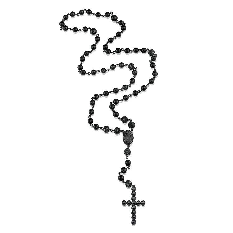 Men's Black Onyx Diamond Rosary Necklace