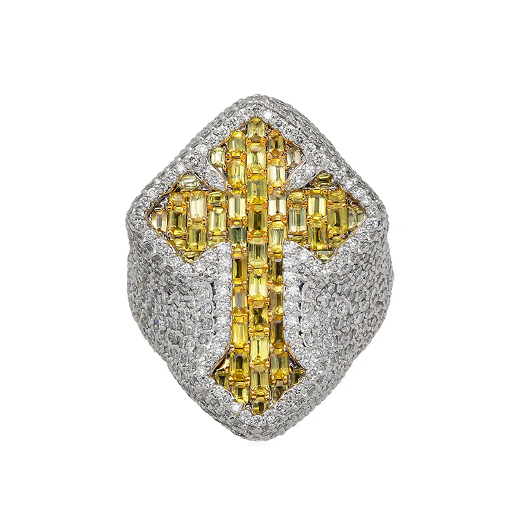 Men's Iced Out Yellow Sapphire Cross Ring