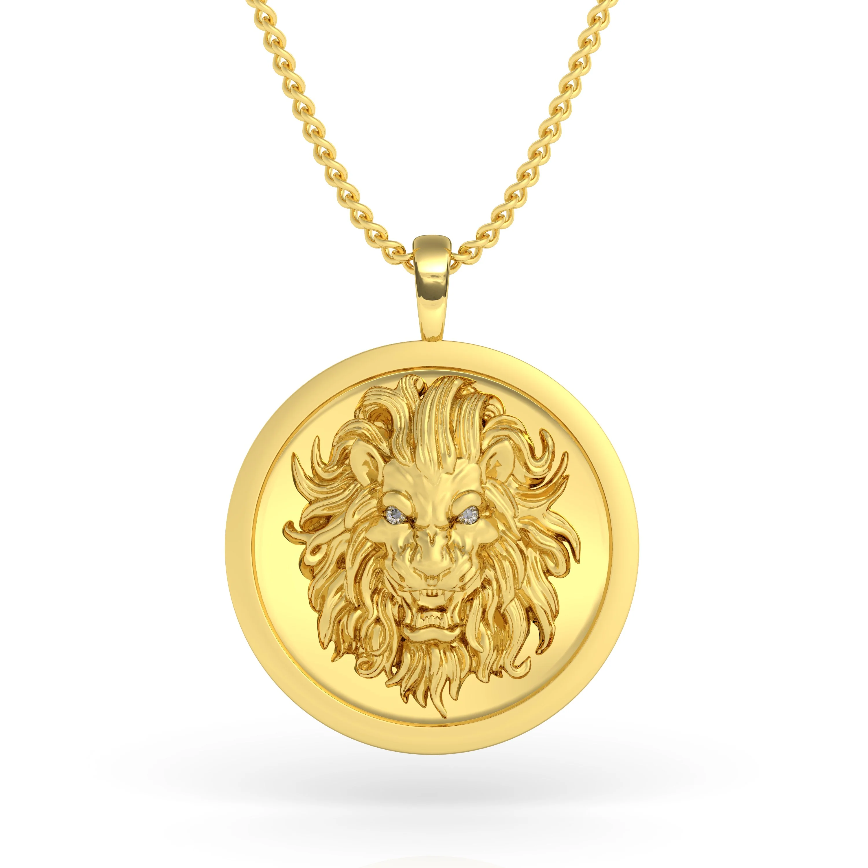 Men's Lion Pendant with Diamond Eyes