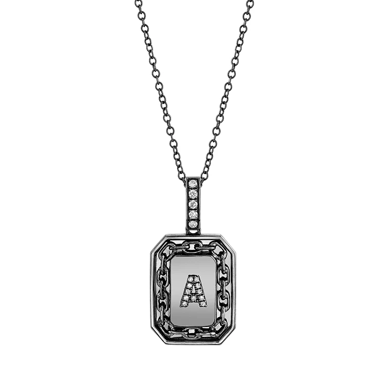 Men's Pavé Diamond Initial Nameplate Necklace - Image 3