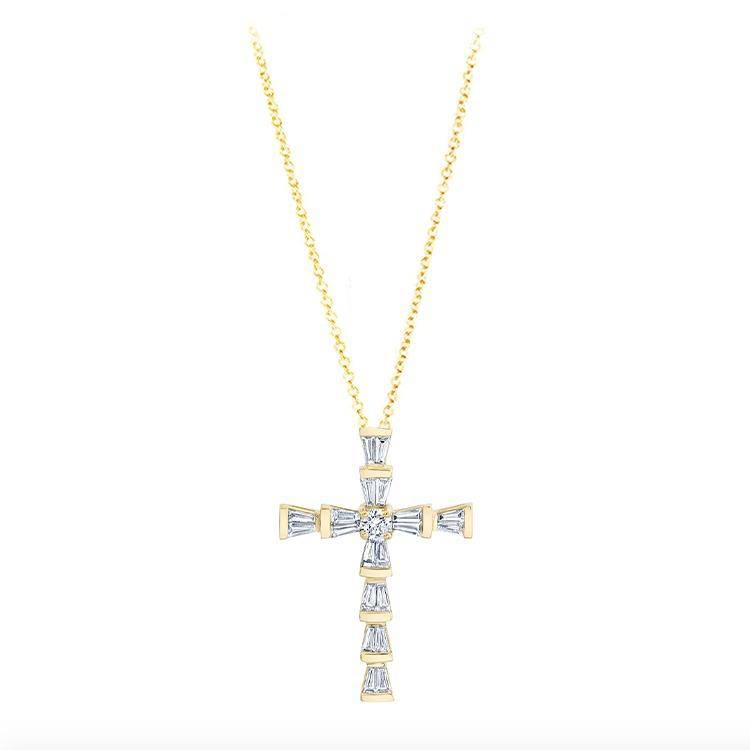 Mini Baguette Diamond Cross Necklace - Image 3