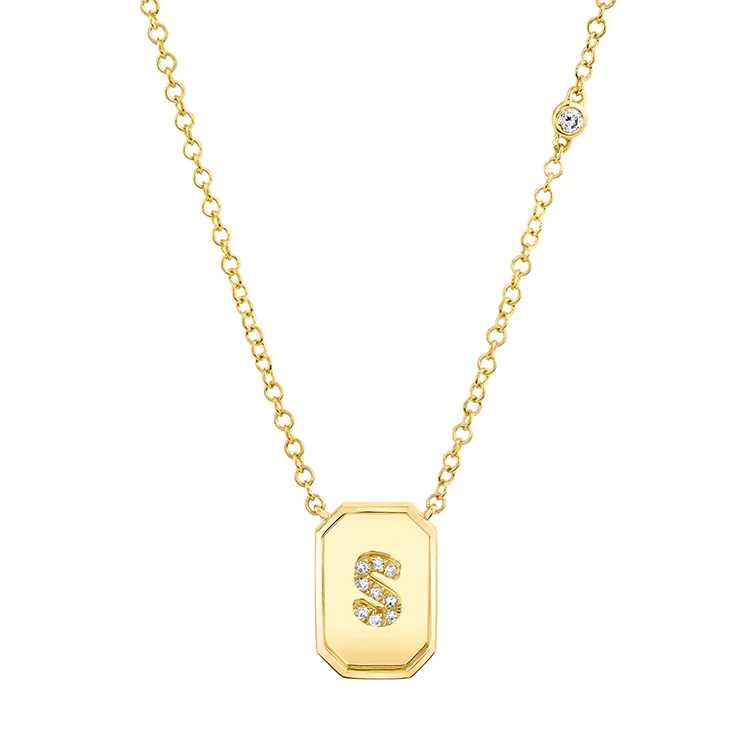 Mini Diamond Initial Nameplate Necklace