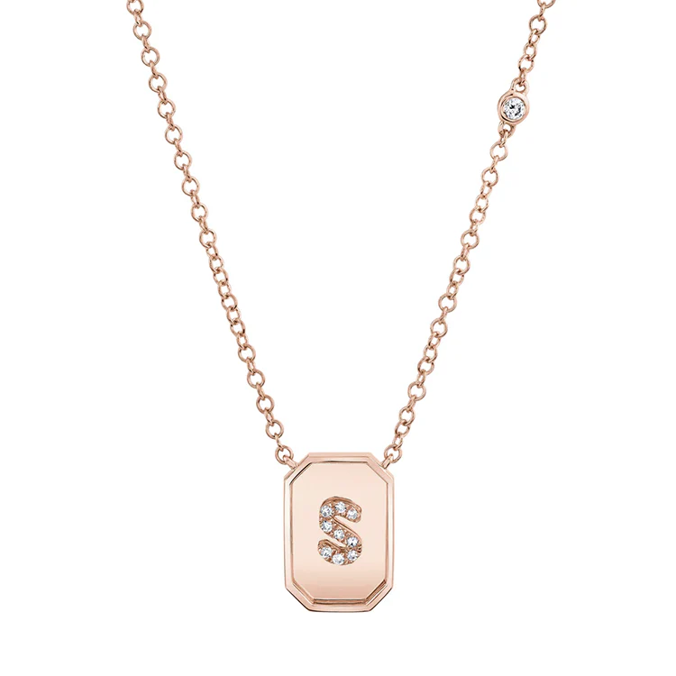 Mini Diamond Initial Nameplate Necklace - Image 3