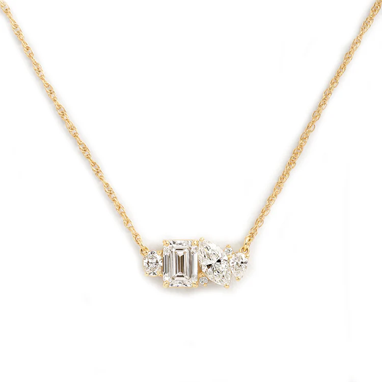 Mixed Shape Diamond and Sapphire Cluster Necklace