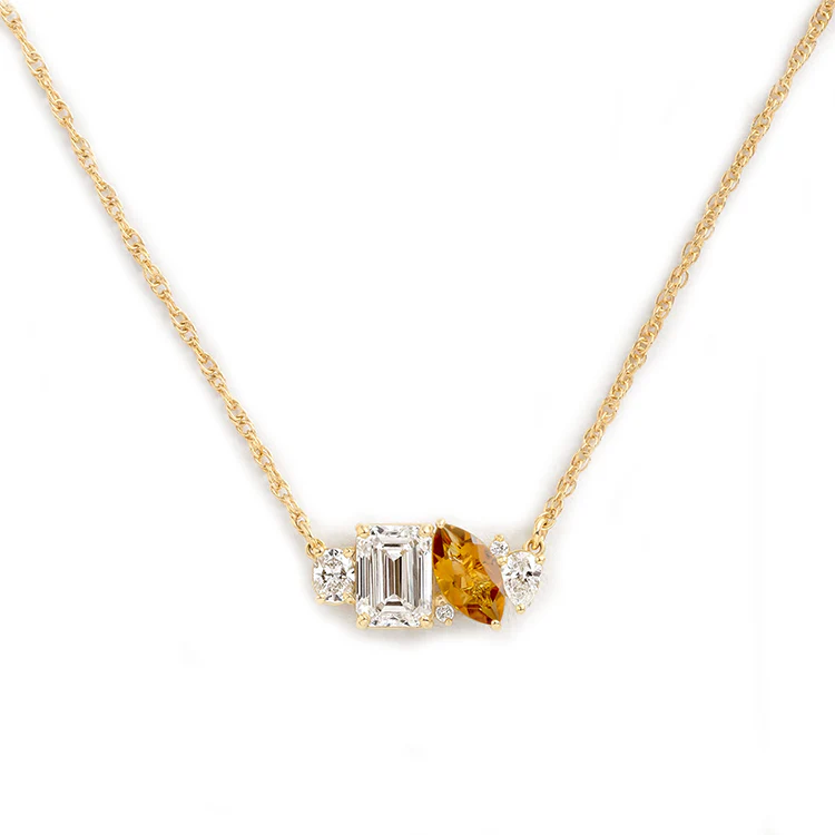 Mixed Shape Diamond and Sapphire Cluster Necklace - Image 10