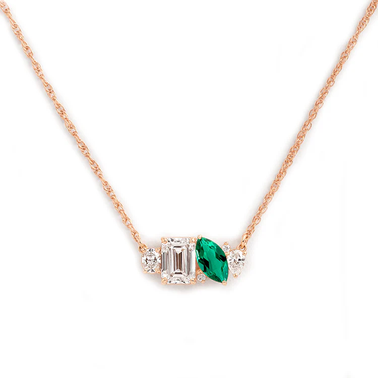 Mixed Shape Diamond and Sapphire Cluster Necklace - Image 11