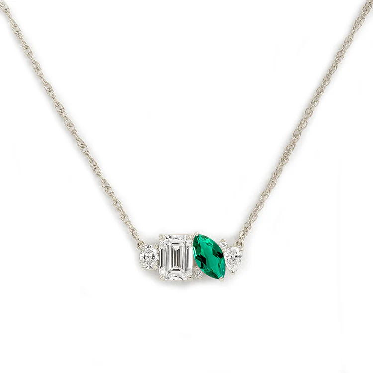 Mixed Shape Diamond and Sapphire Cluster Necklace - Image 12