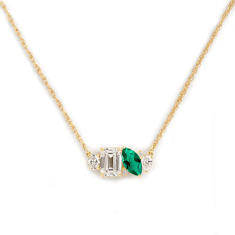 Mixed Shape Diamond and Sapphire Cluster Necklace - Image 13
