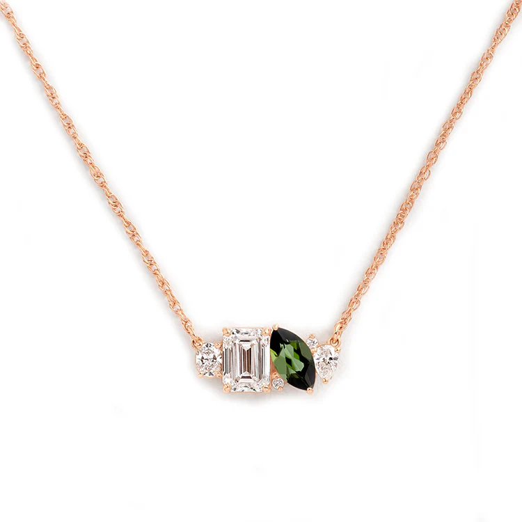 Mixed Shape Diamond and Sapphire Cluster Necklace - Image 14