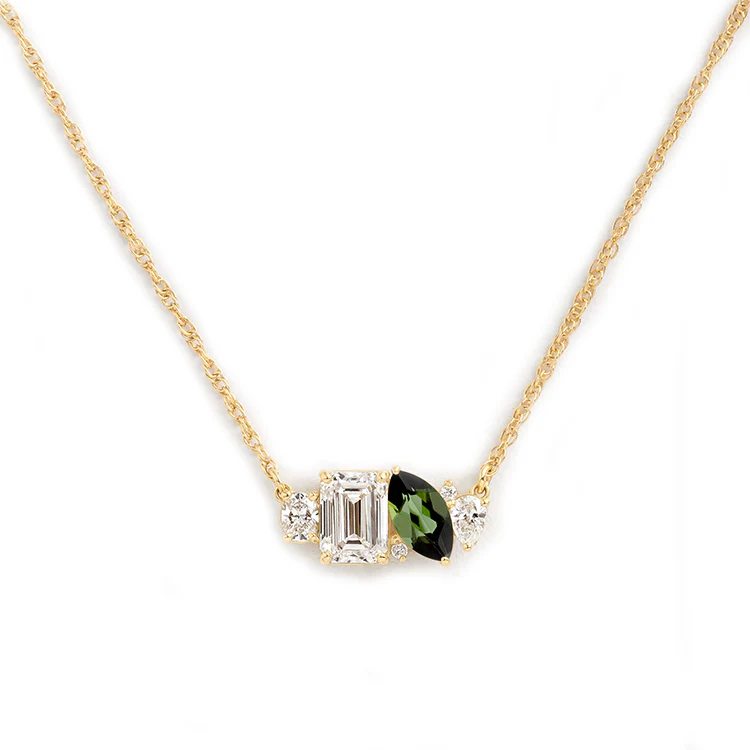 Mixed Shape Diamond and Sapphire Cluster Necklace - Image 16