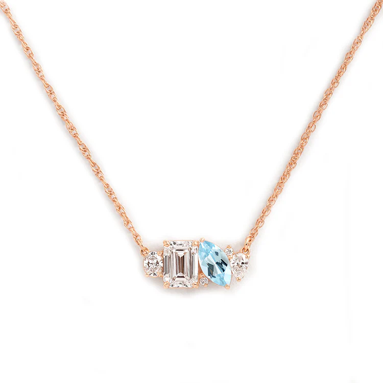 Mixed Shape Diamond and Sapphire Cluster Necklace - Image 17