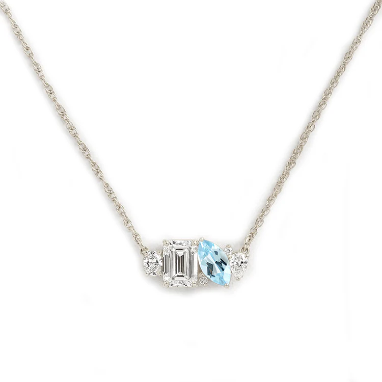 Mixed Shape Diamond and Sapphire Cluster Necklace - Image 18