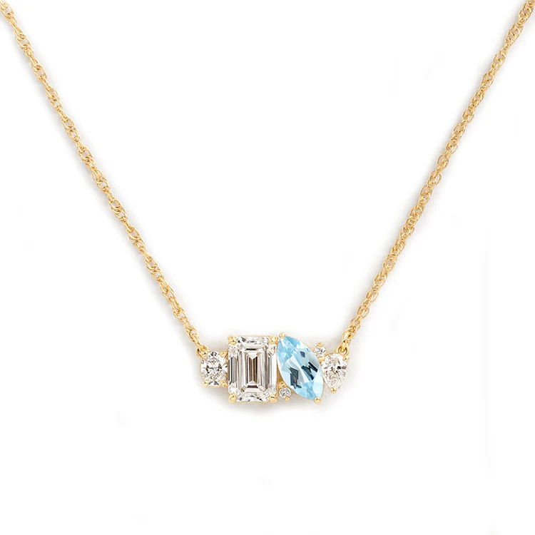 Mixed Shape Diamond and Sapphire Cluster Necklace - Image 19