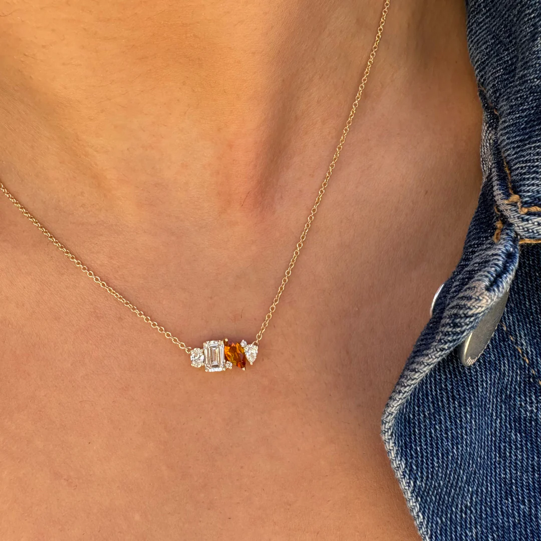 Mixed Shape Diamond and Sapphire Cluster Necklace - Image 2