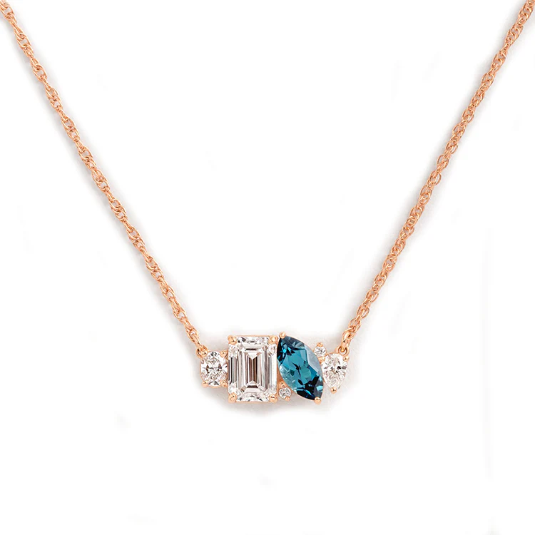 Mixed Shape Diamond and Sapphire Cluster Necklace - Image 20