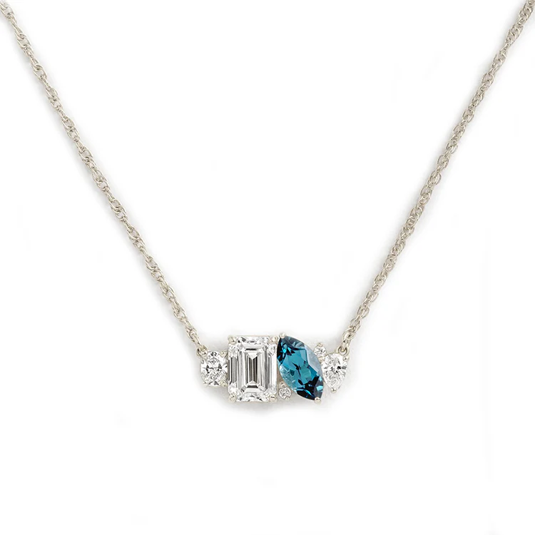 Mixed Shape Diamond and Sapphire Cluster Necklace - Image 21