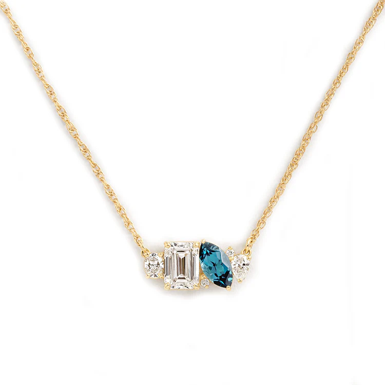 Mixed Shape Diamond and Sapphire Cluster Necklace - Image 22