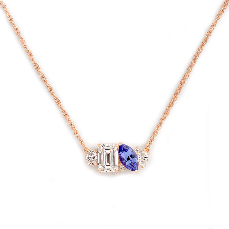 Mixed Shape Diamond and Sapphire Cluster Necklace - Image 23