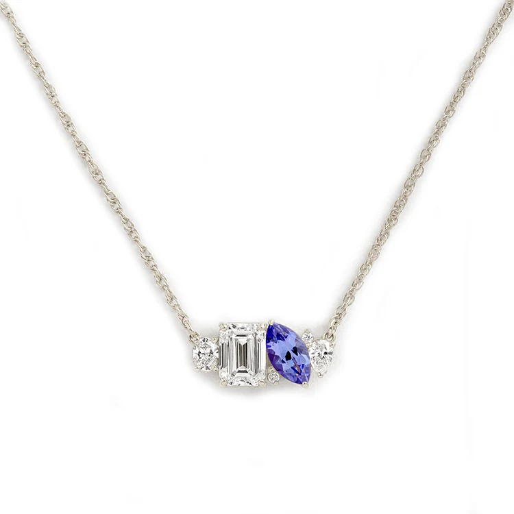 Mixed Shape Diamond and Sapphire Cluster Necklace - Image 24