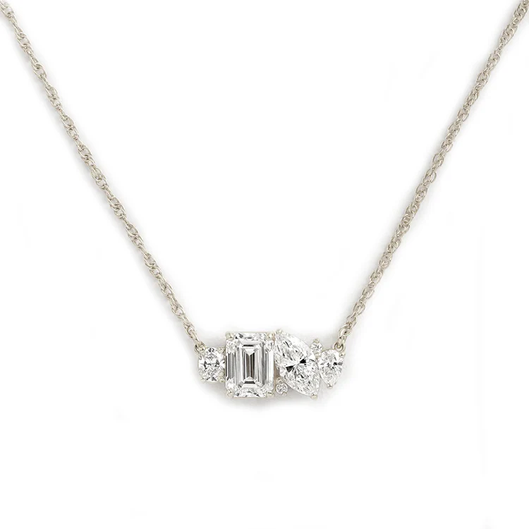 Mixed Shape Diamond and Sapphire Cluster Necklace - Image 3