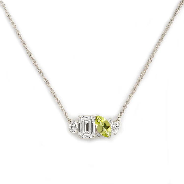 Mixed Shape Diamond and Sapphire Cluster Necklace - Image 30