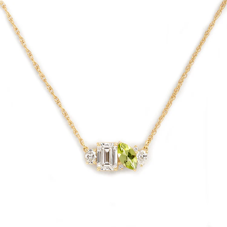 Mixed Shape Diamond and Sapphire Cluster Necklace - Image 31