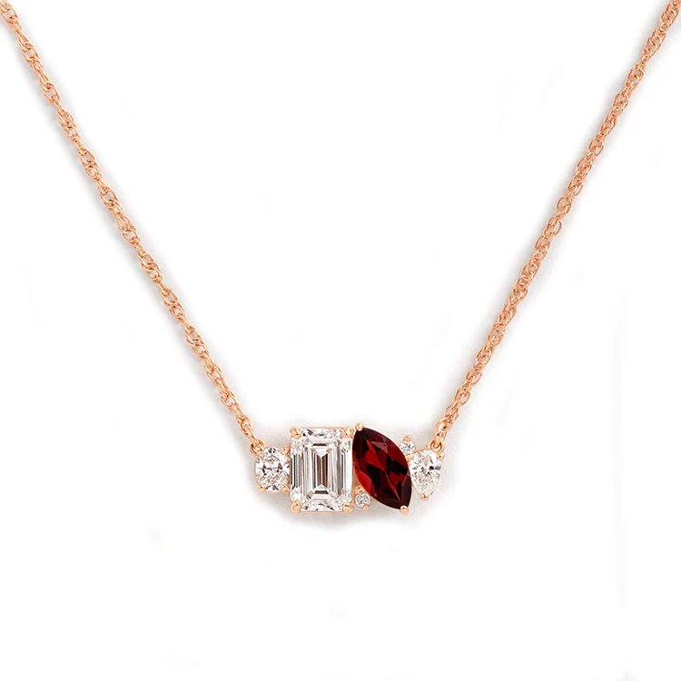 Mixed Shape Diamond and Sapphire Cluster Necklace - Image 32