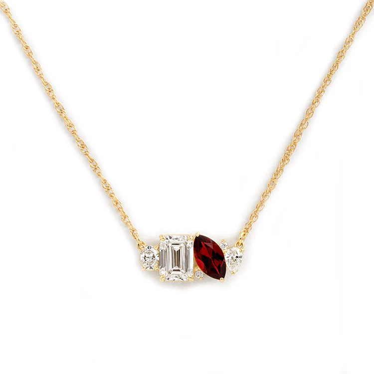 Mixed Shape Diamond and Sapphire Cluster Necklace - Image 34