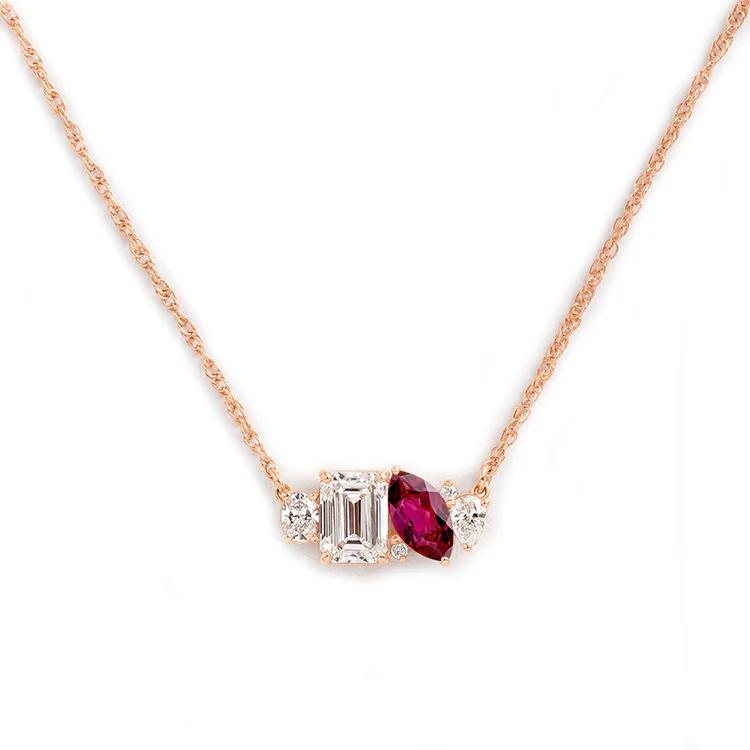 Mixed Shape Diamond and Sapphire Cluster Necklace - Image 35