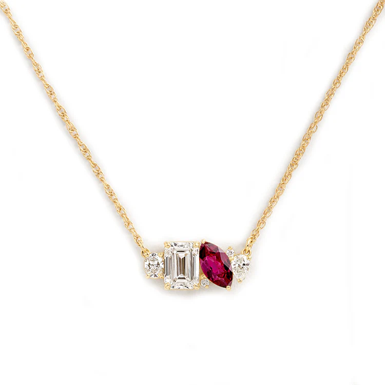 Mixed Shape Diamond and Sapphire Cluster Necklace - Image 37